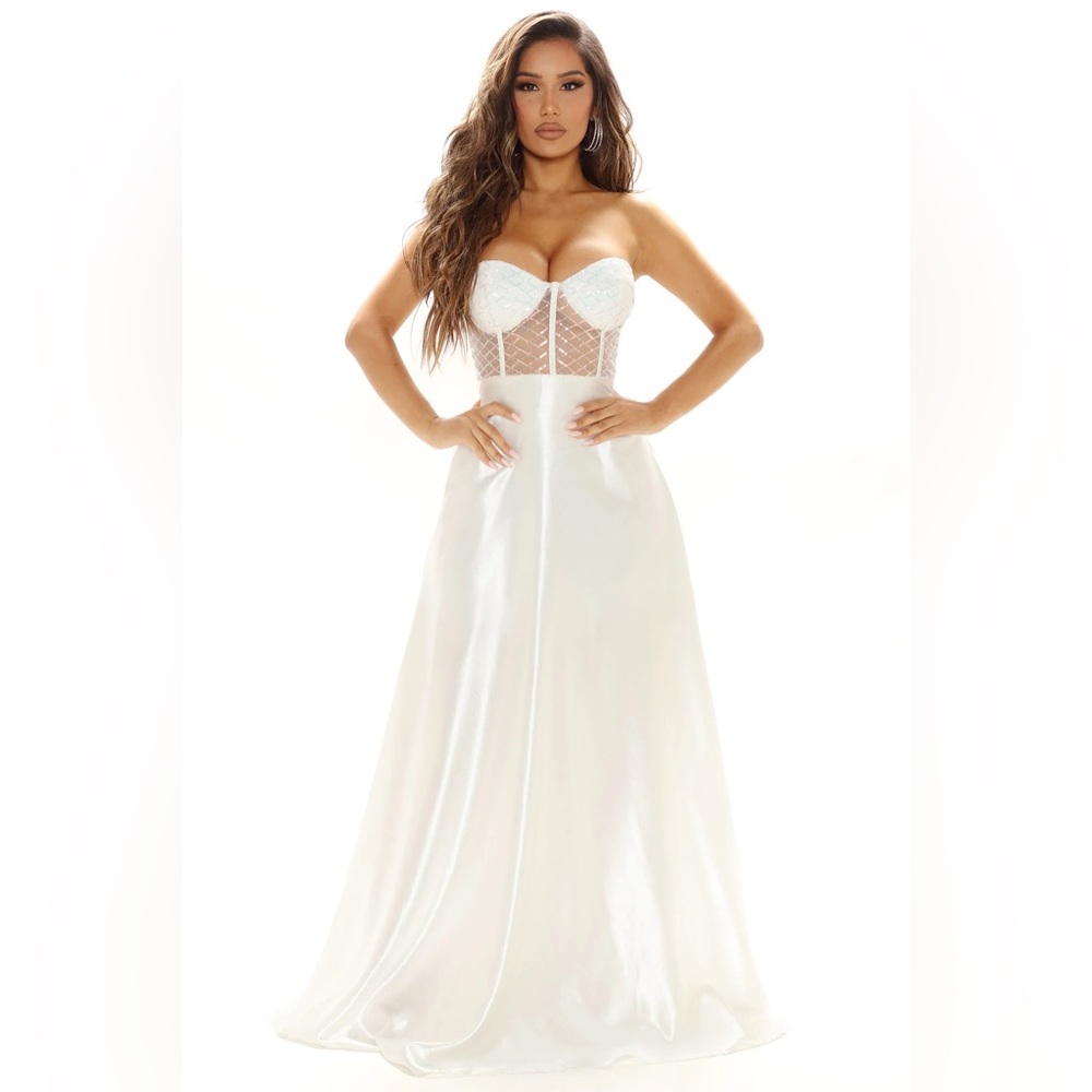 White satin maxi gown